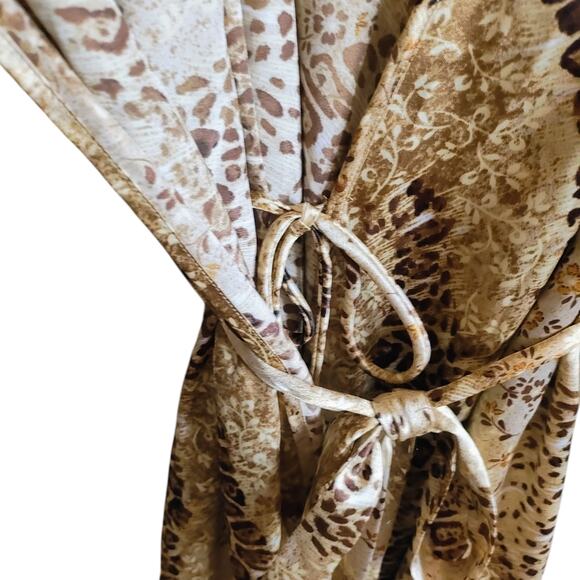 Gilligan & O’Malley Satin Robe Leopard Floral Print Black Lace Trim Size Large - Picture 6 of 8